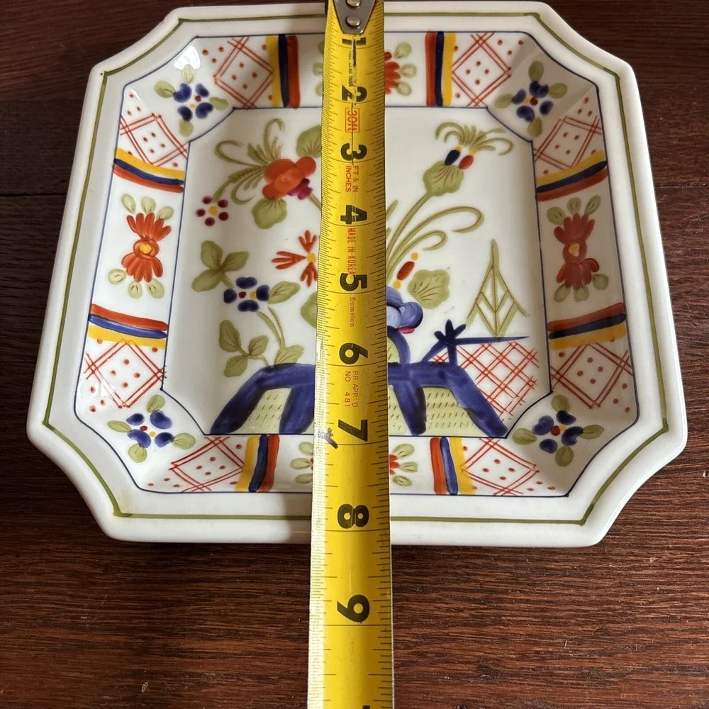 Square Decorative Plate Andrea by Sadek Colorful Floral‎ w/ Hanger 8600 Japan 8